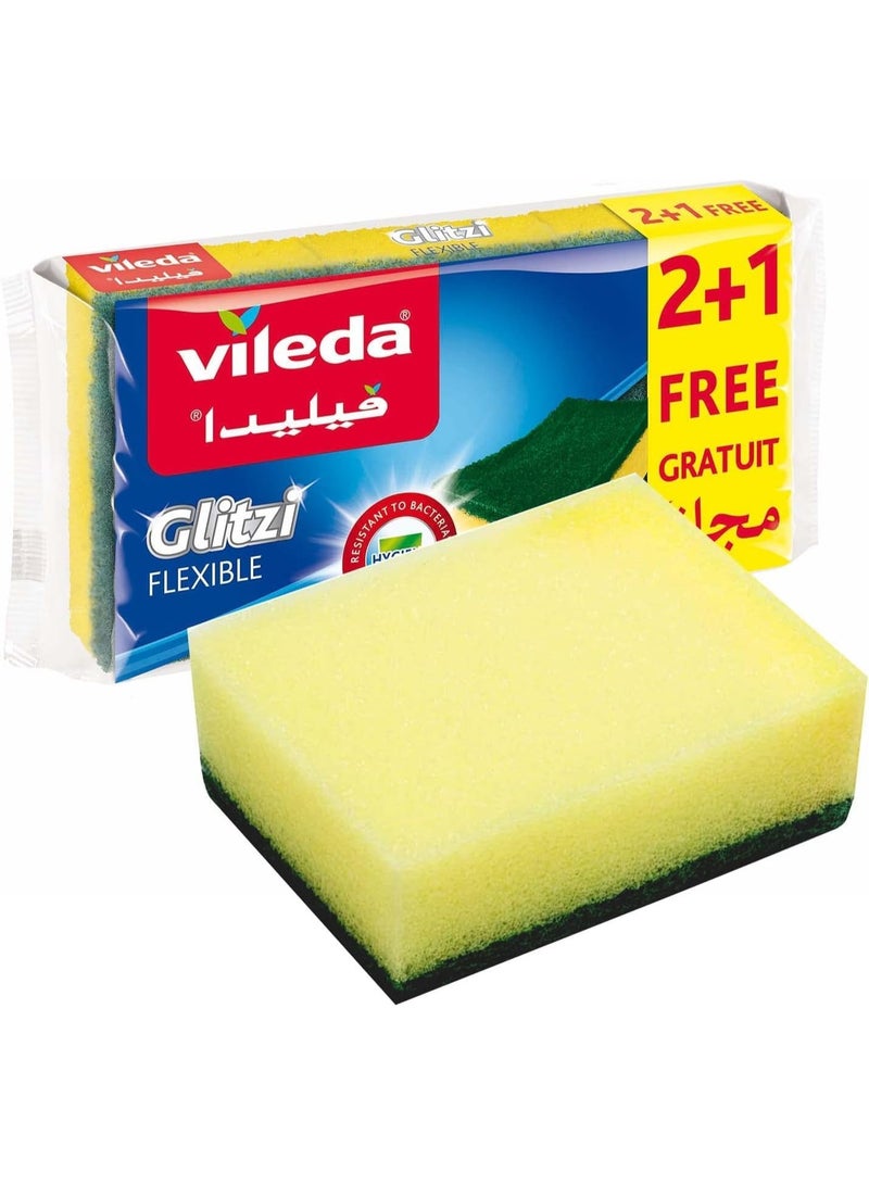 فيليدا جليتزي - إسفنجة كلاسيكية شديدة التحمل للمطبخ - عبوة توفير (2 + 1 مجاناً). - Image 1